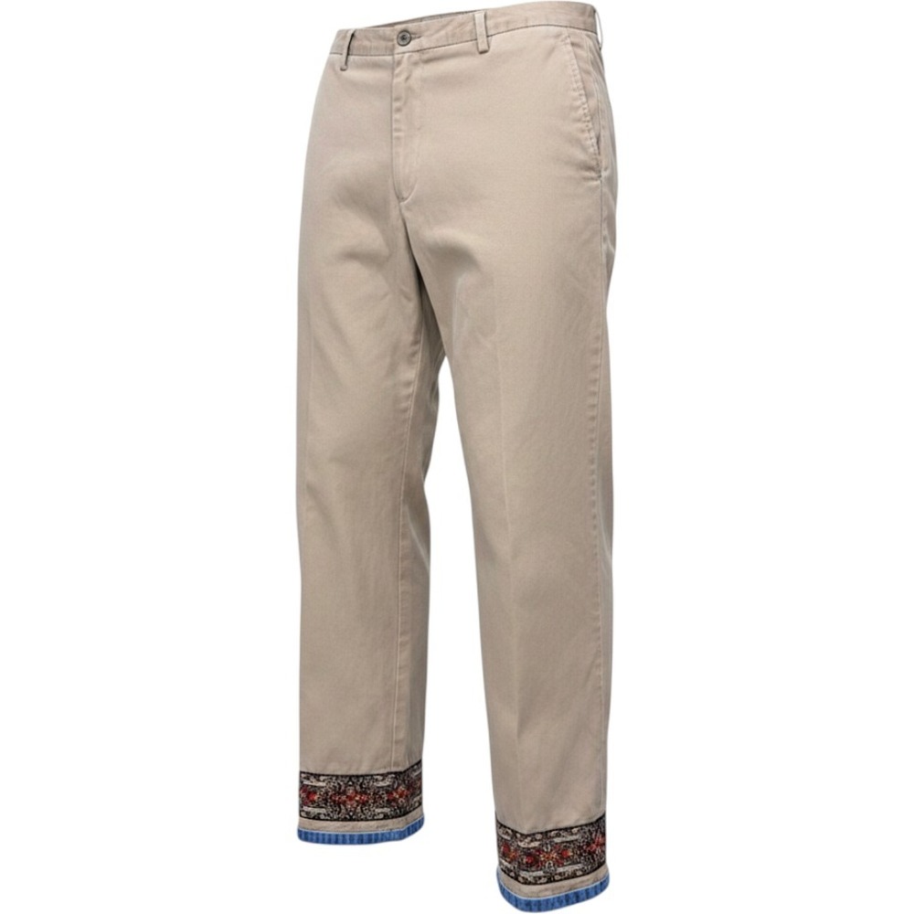 Embroidered Cuff Chino Pants Boho Casual Women 10 Tan Gap